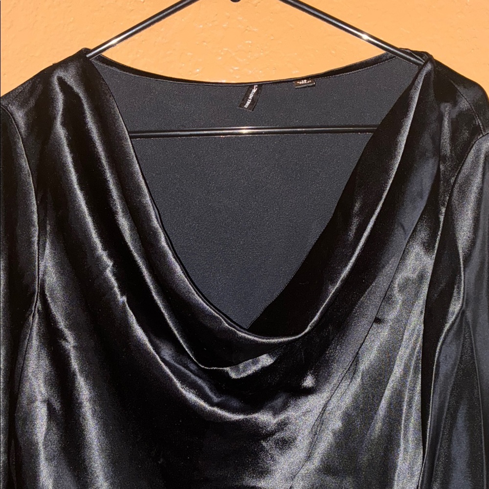 Black Satin Cowl Neck Blouse - Women